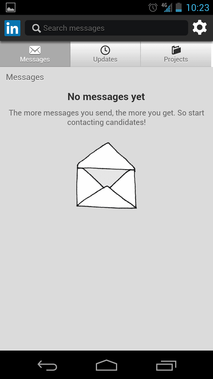 Screenshot of No messages yet in LinkedIn for Android
