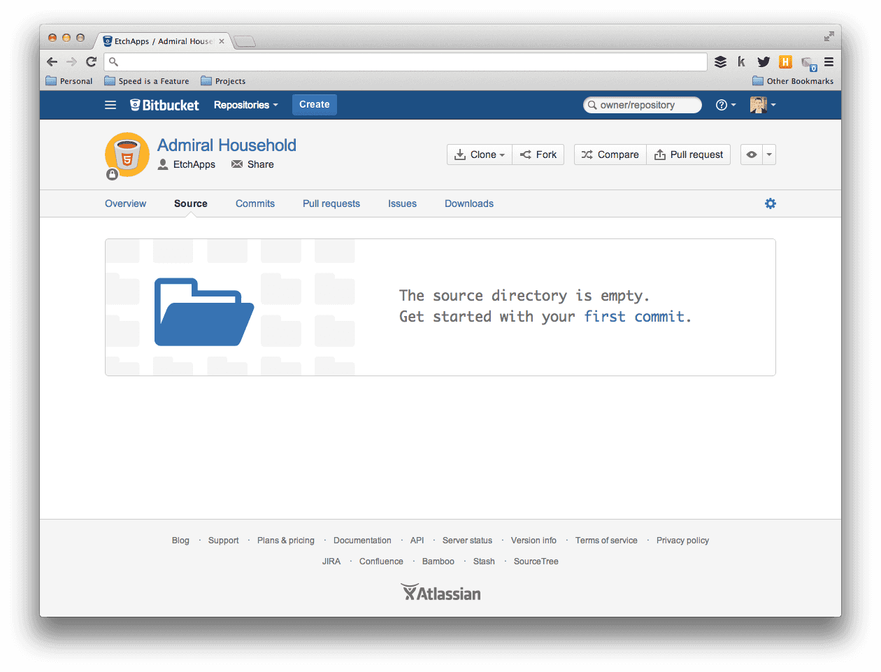 Screenshot of No source code Bitbucket project