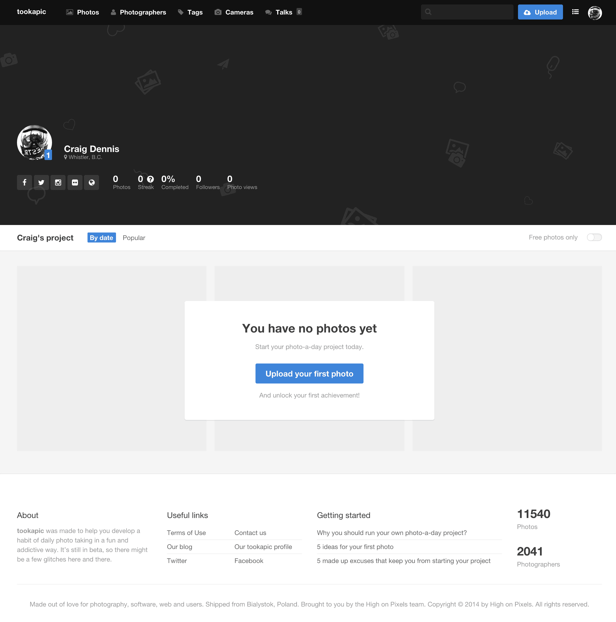 Screenshot of No photos yet in Tookapik