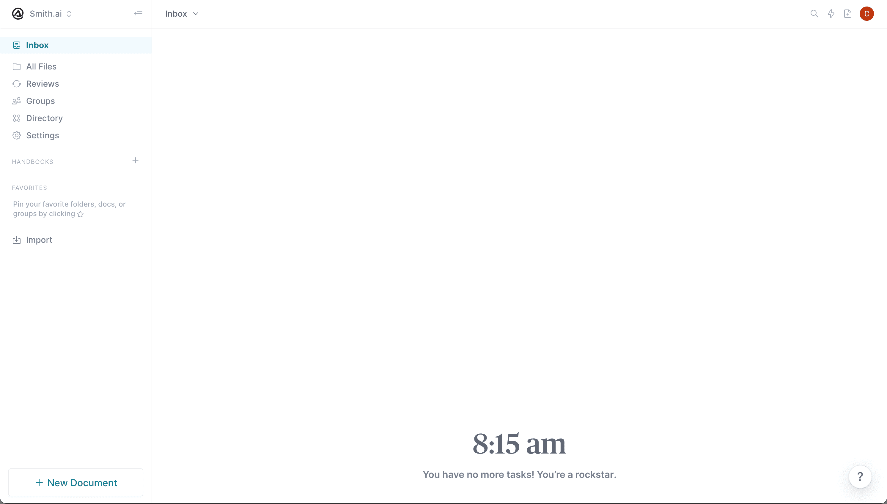 Screenshot of No more tasks in Almanac inbox