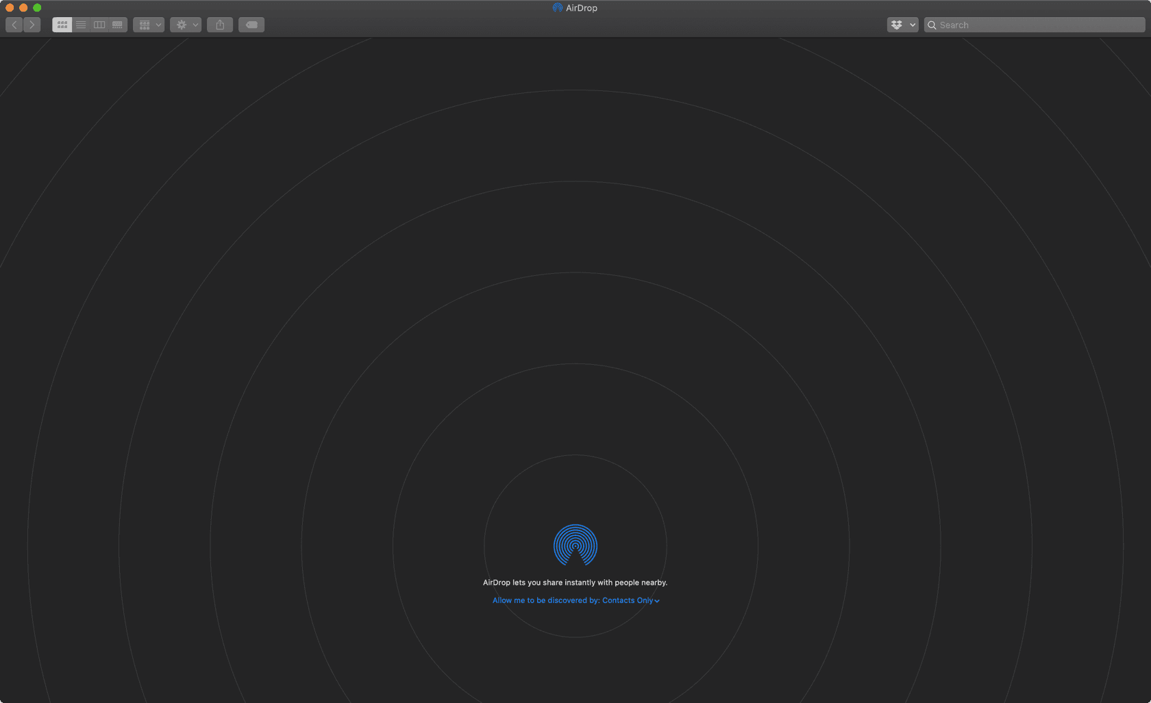 Screenshot of Nobody nearby in Airdrop for macOS