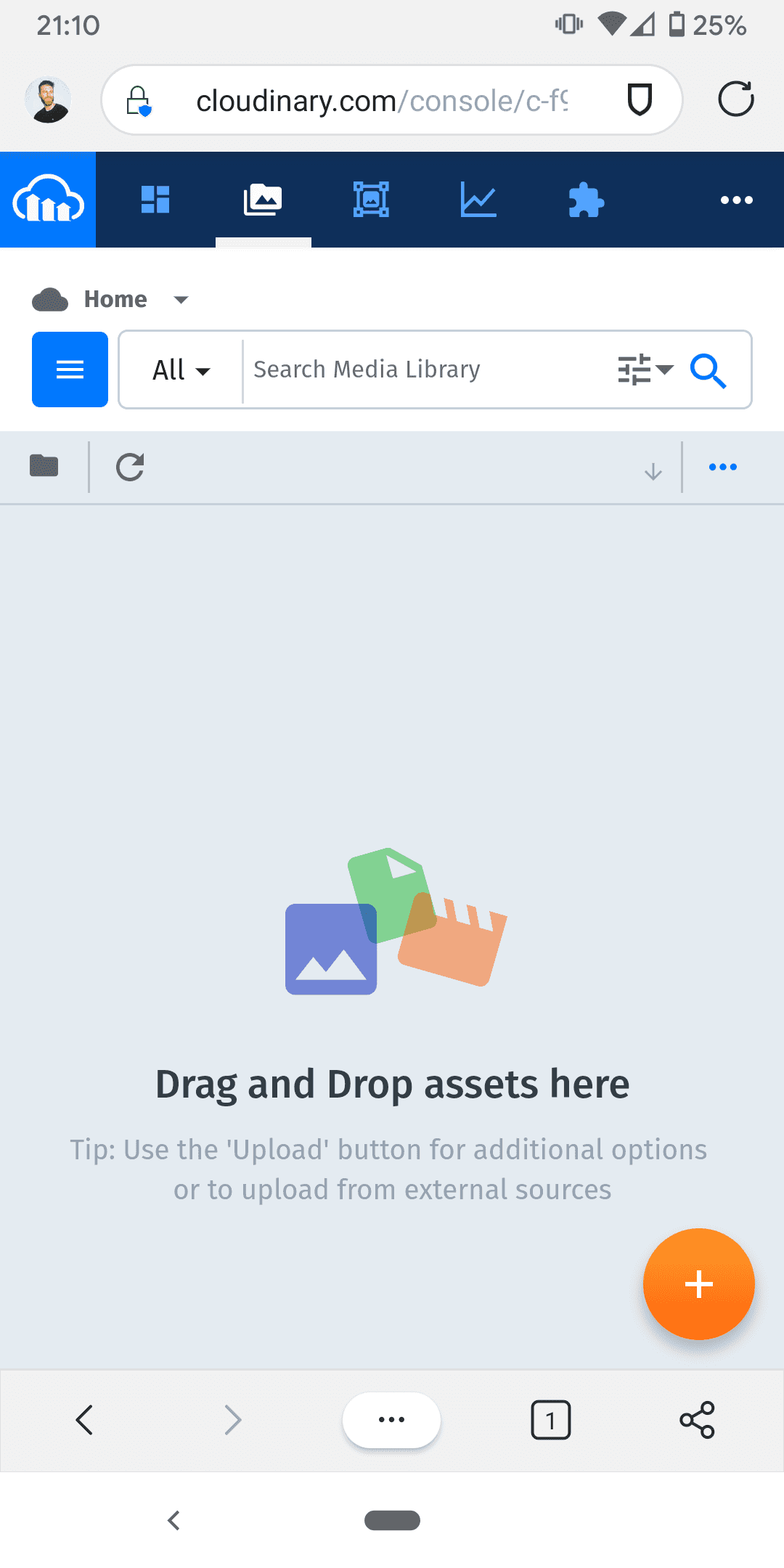 Screenshot of No images in Cloudinary mobile