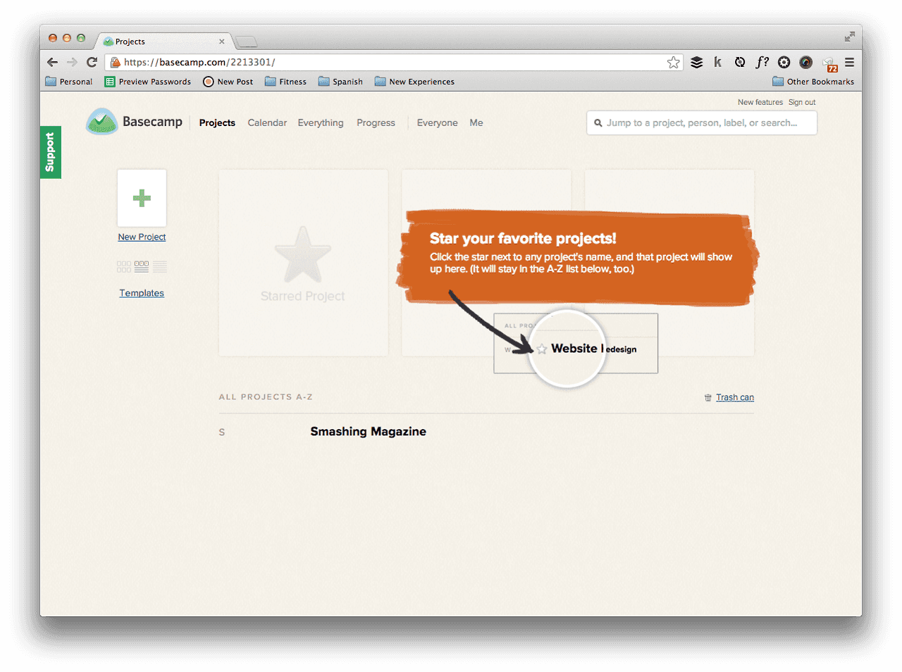 Screenshot of No projects in Basecamp 2