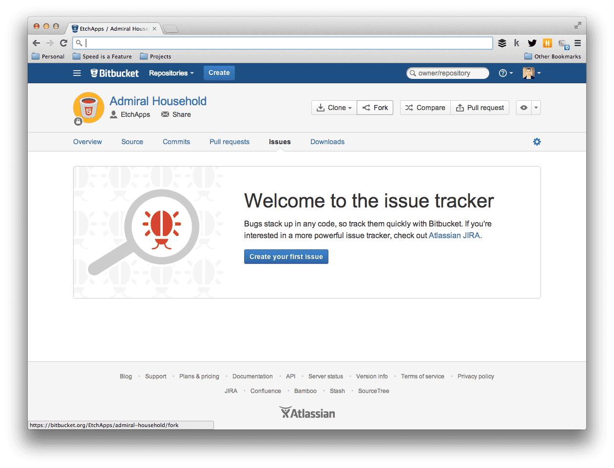 Screenshot of No issues in Bitbucket project
