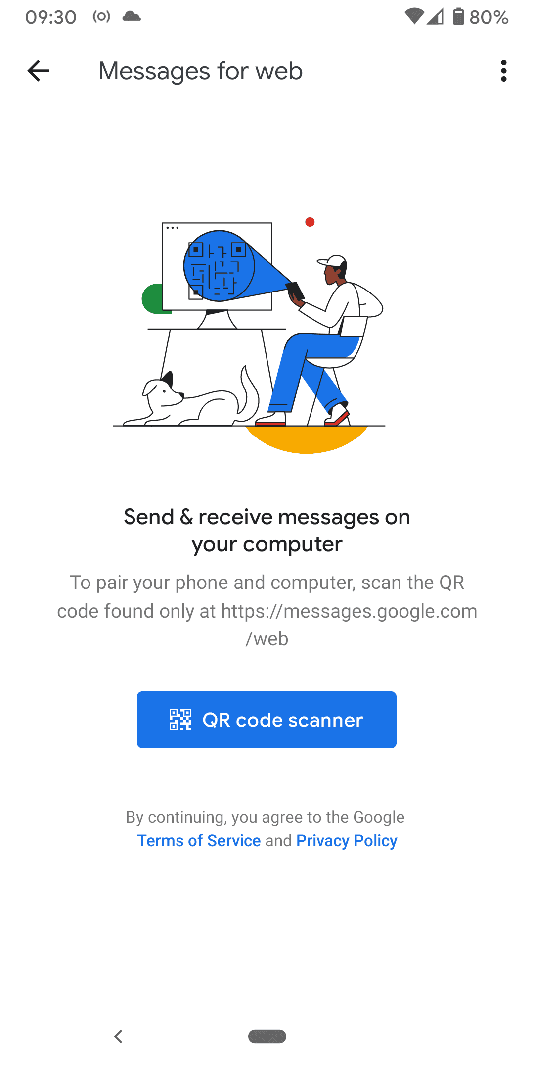 Screenshot of Connect Android messages for web