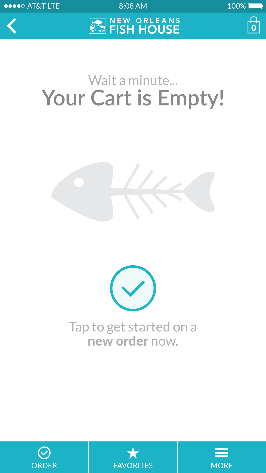 Screenshot of Nothing in New Orleans Fish House shopping cart