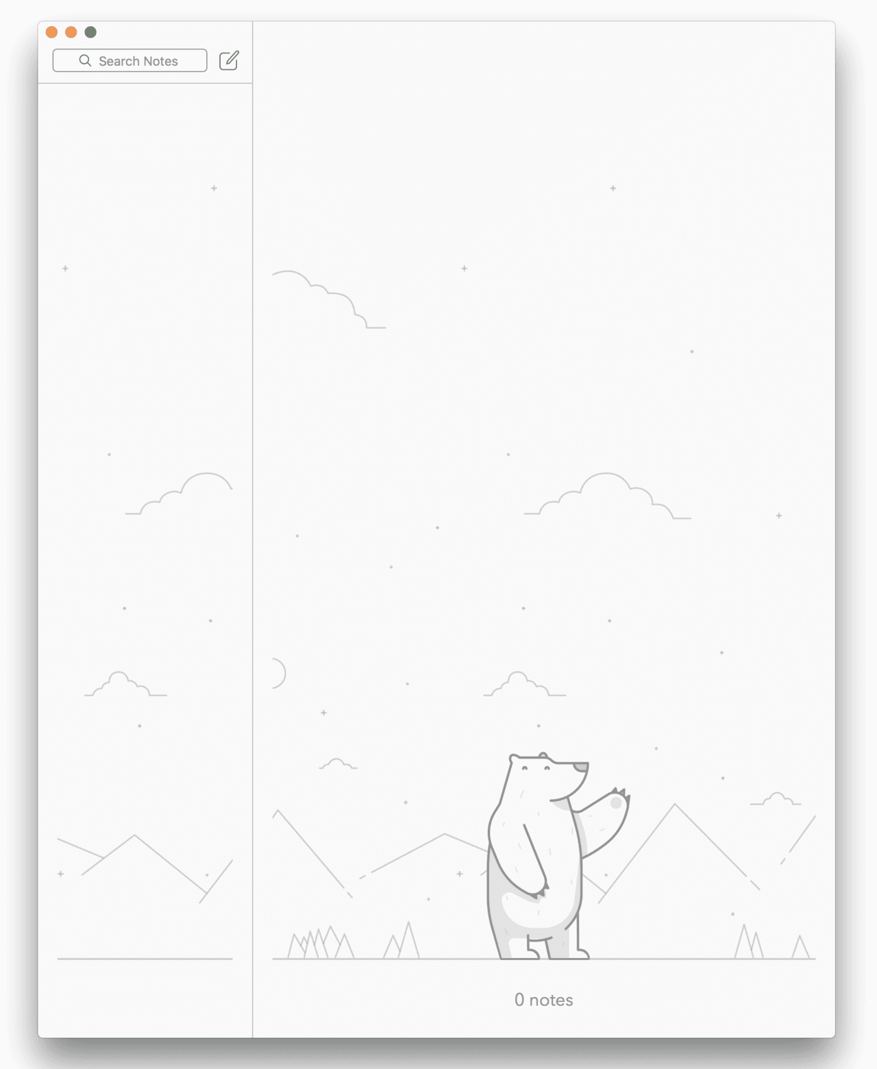 Screenshot of No notes in Bear Markdown editor for MacOS