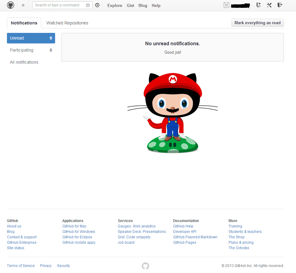 Screenshot of No notifications in Github