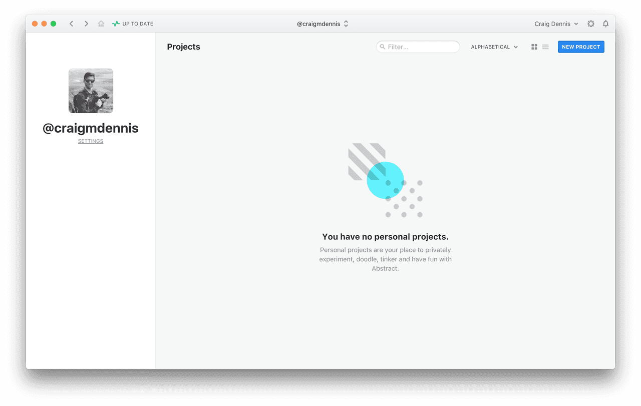 Screenshot of No personal projects in Abtract for macOS