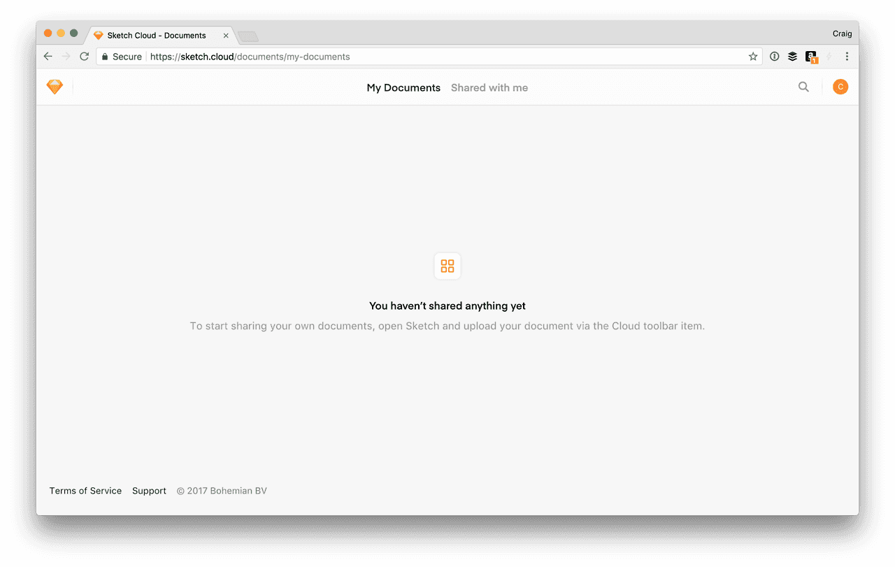 Screenshot of Nothing shared in Sketch Cloud